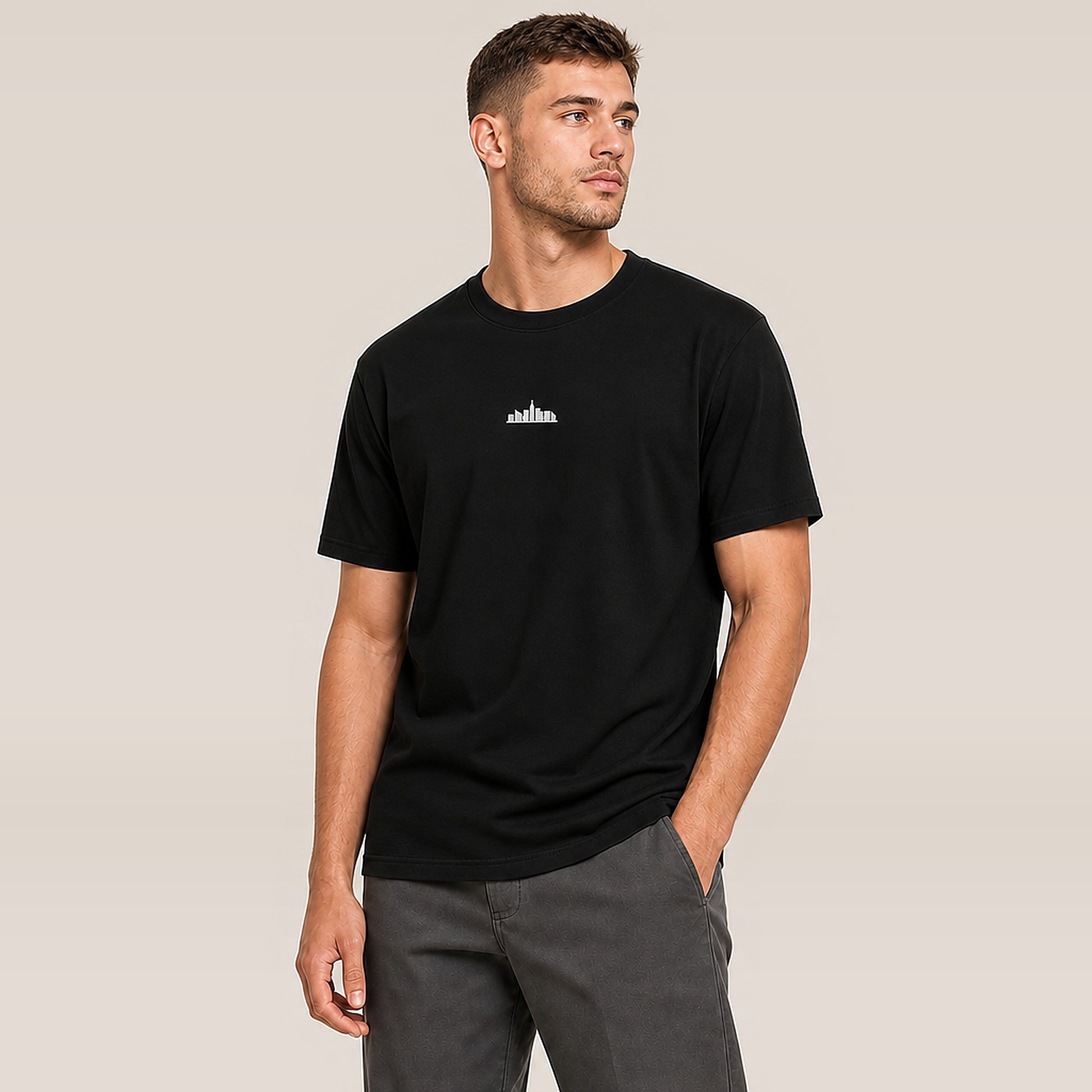 Embroidered Skyline Heavyweight Tee — on model