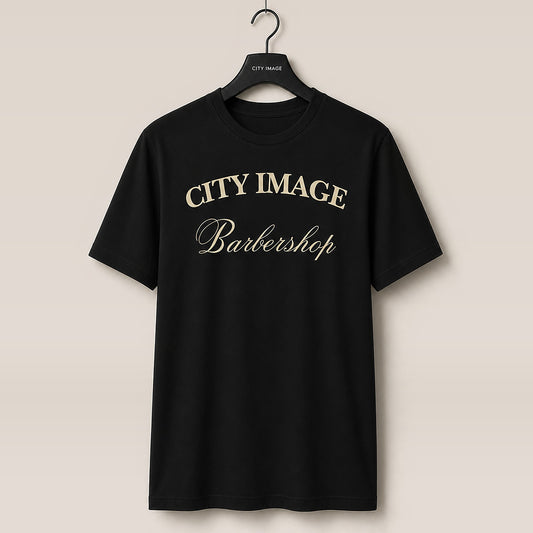 City Image Script Heavyweight Tee (Black/Tan) — front