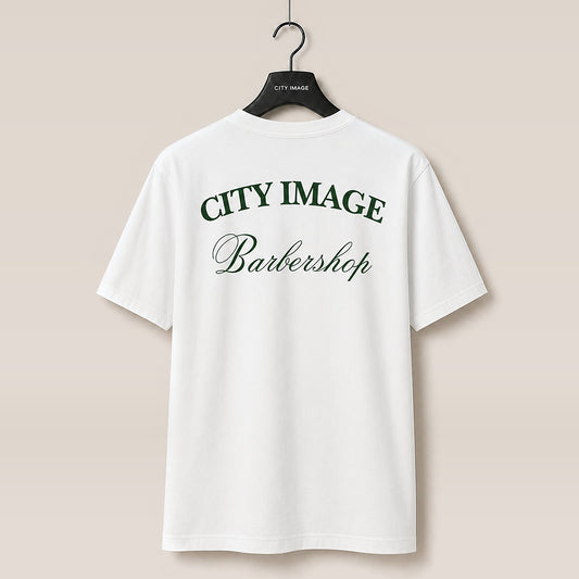City Image Script Heavyweight Tee (White/Forest) — front