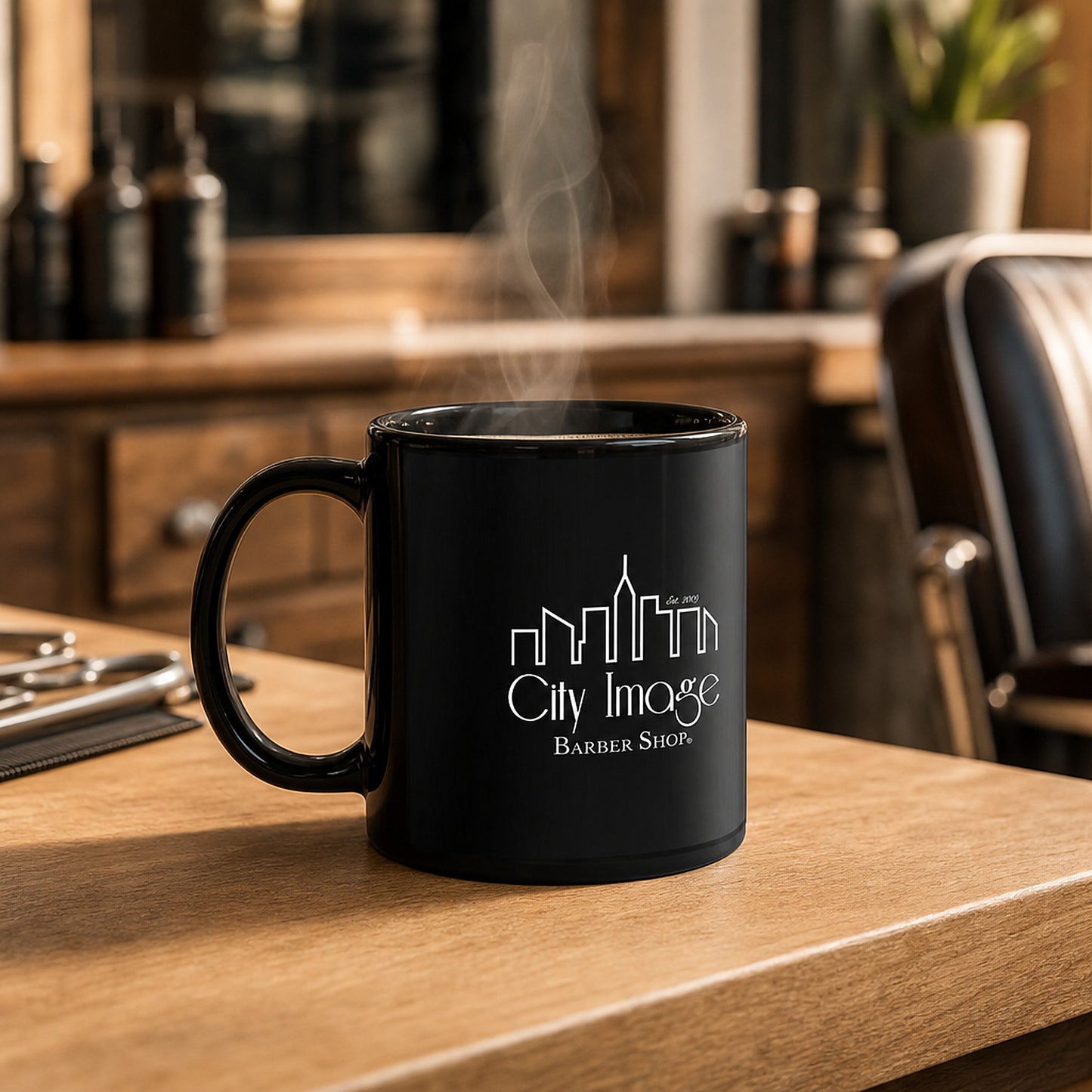 City Image Logo Mug (Black) — on model