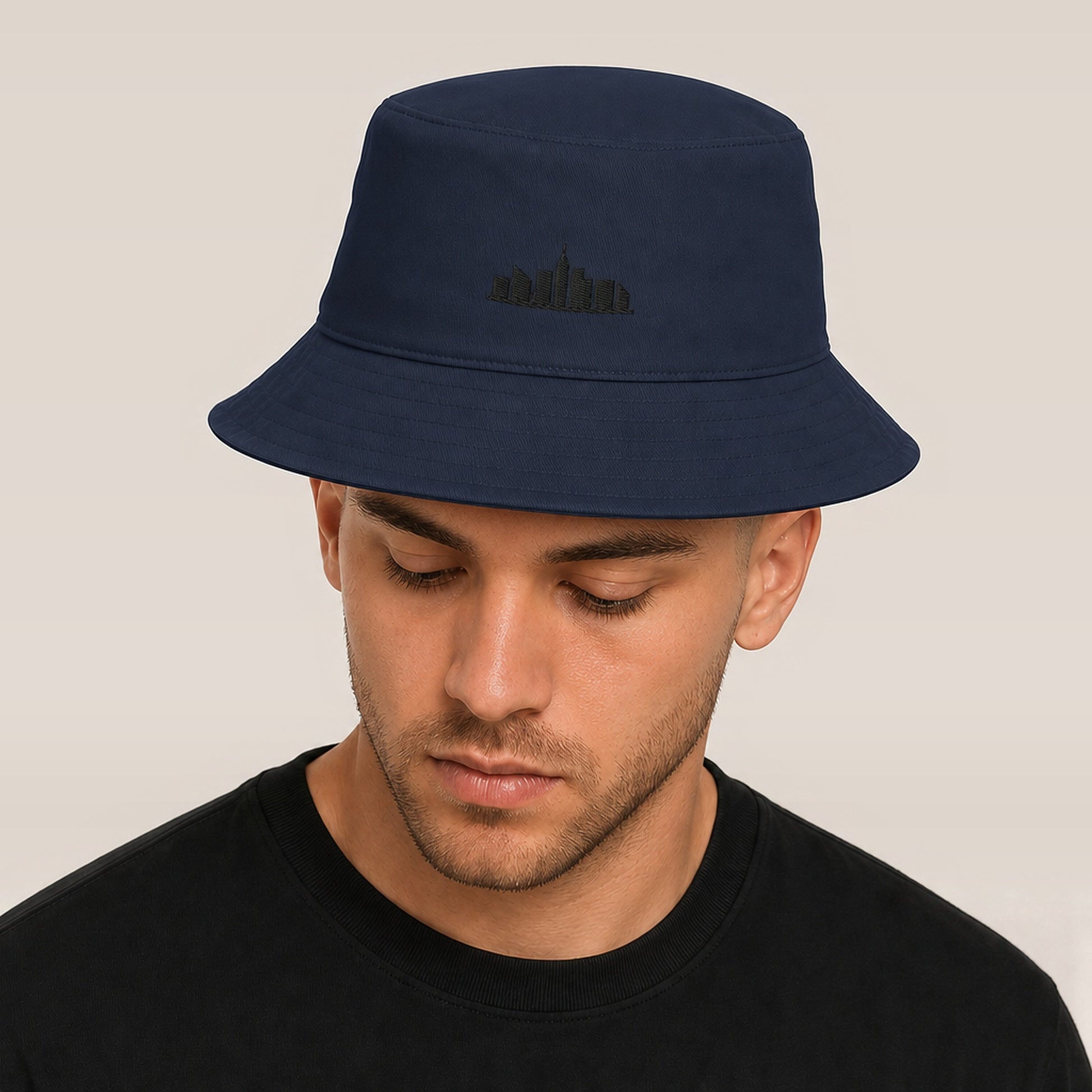 City Image Bucket Hat (Navy) — on model