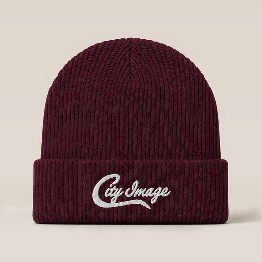 City Image Ribbed Beanie (Burgundy) — front