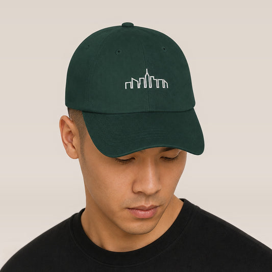Skyline Dad Hat (Spruce) — on model