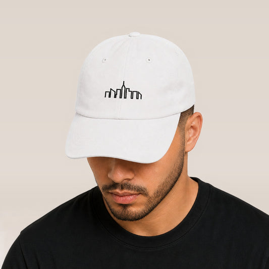 Skyline Dad Hat (White) — on model