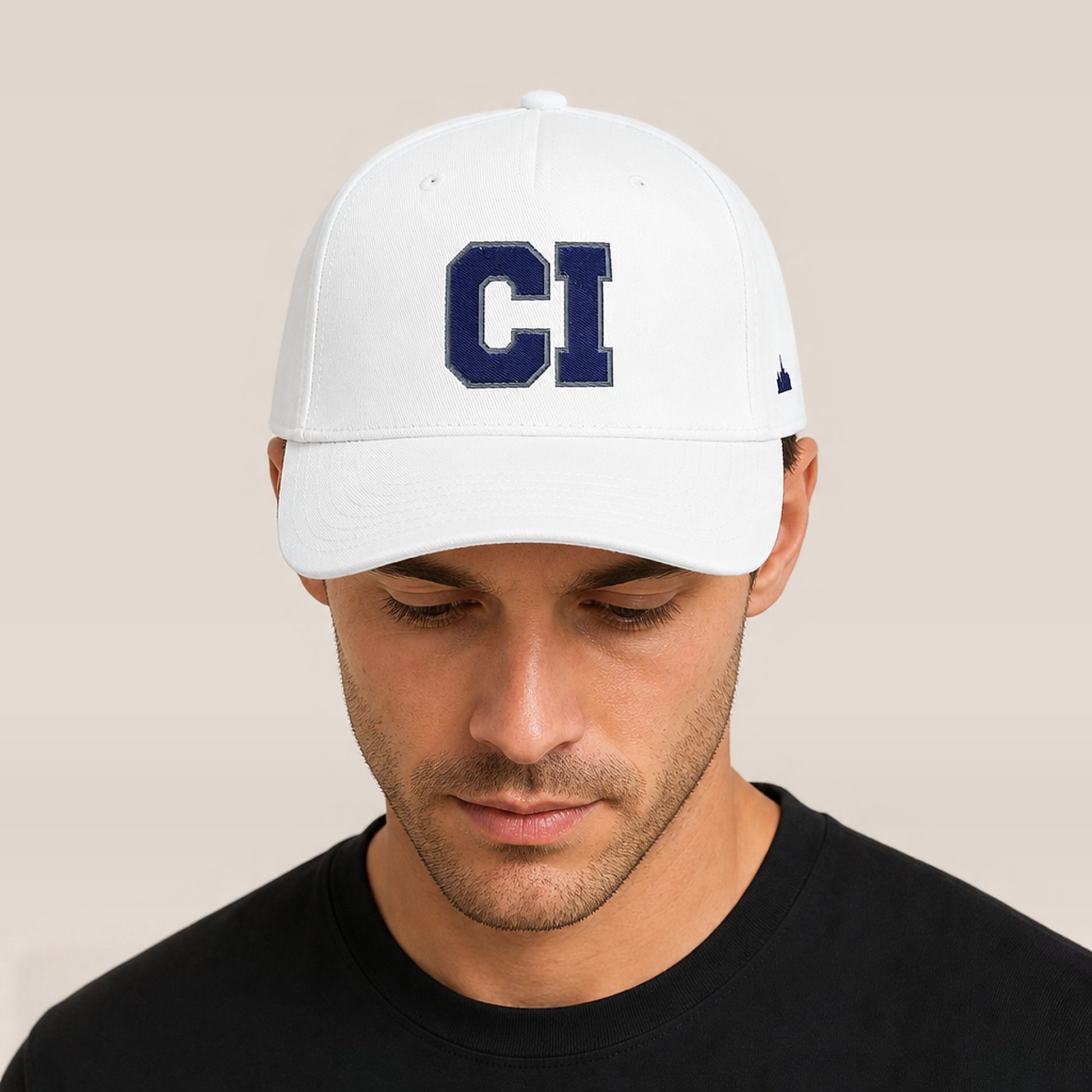 City Image College Cap (White/Navy) on model