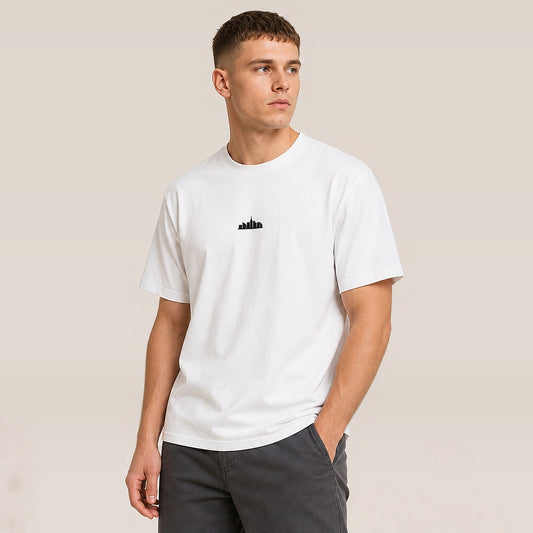 Embroidered Skyline Heavyweight Tee (White) on model