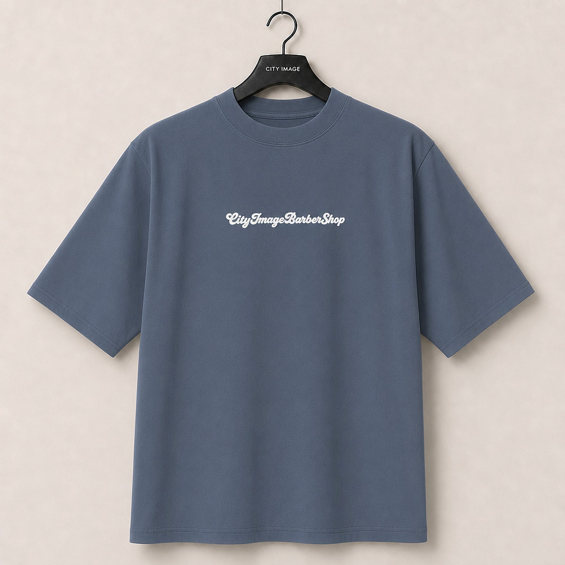 City Image Logo Script Oversized Tee (Faded Indigo) - City Image Barber Shop merch, view 1