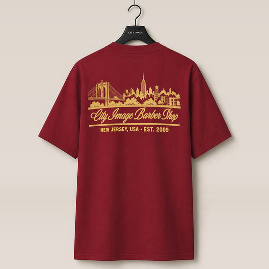 City Image Skyline Heavyweight Tee (Brick Red) - City Image Barber Shop merch, view 1