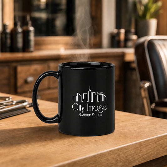 City Image Logo Mug (Black) — on model
