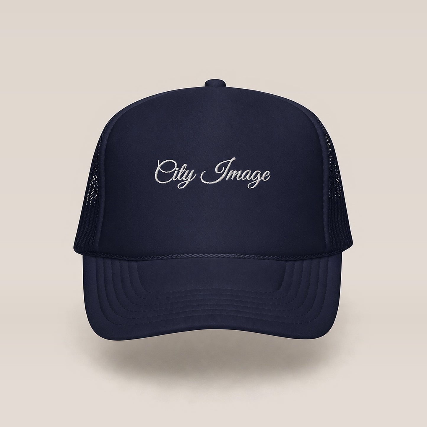City Image Script Foam Trucker Hat (Navy) — front