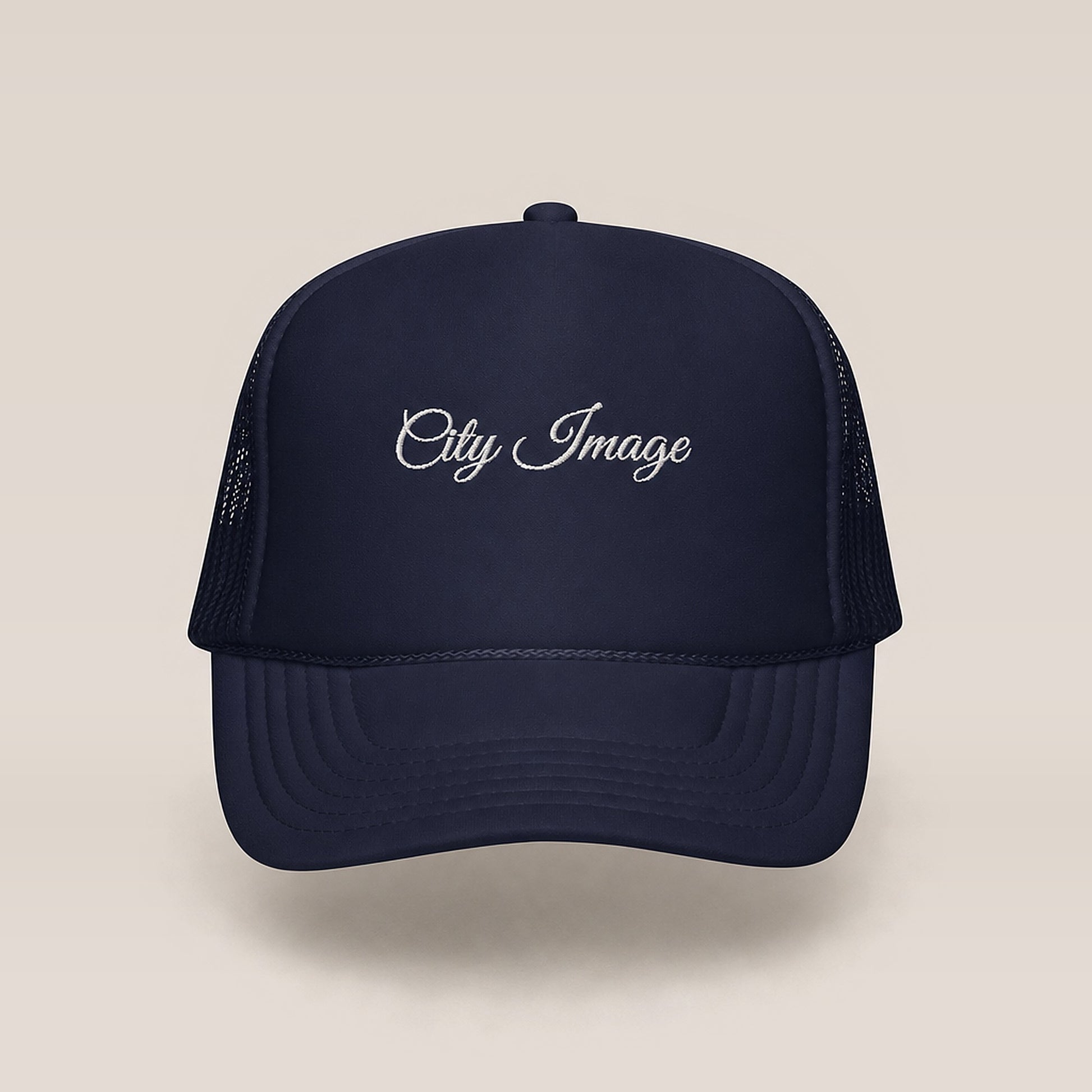 City Image Script Foam Trucker Hat (Navy) — front