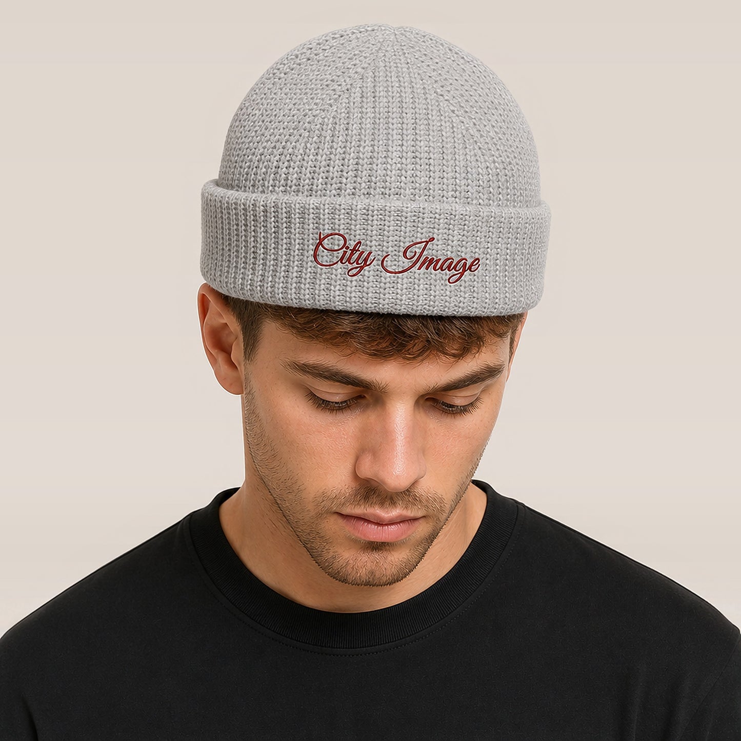 City Image Fisherman Beanie (Heather Grey) — on model