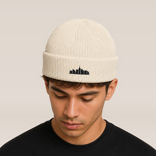 Skyline Fisherman Beanie (Off White) — on model