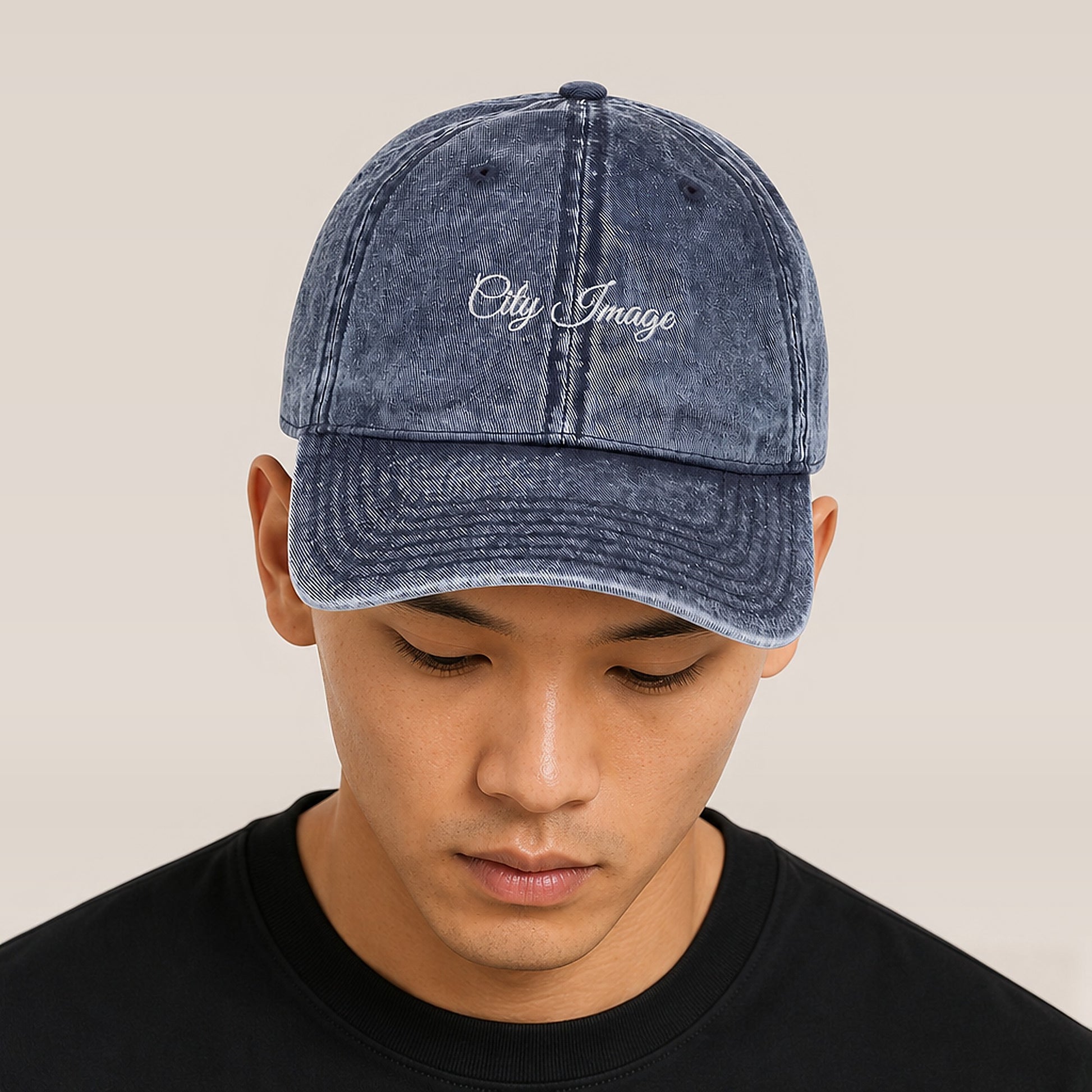 City Image Denim Dad Cap — on model