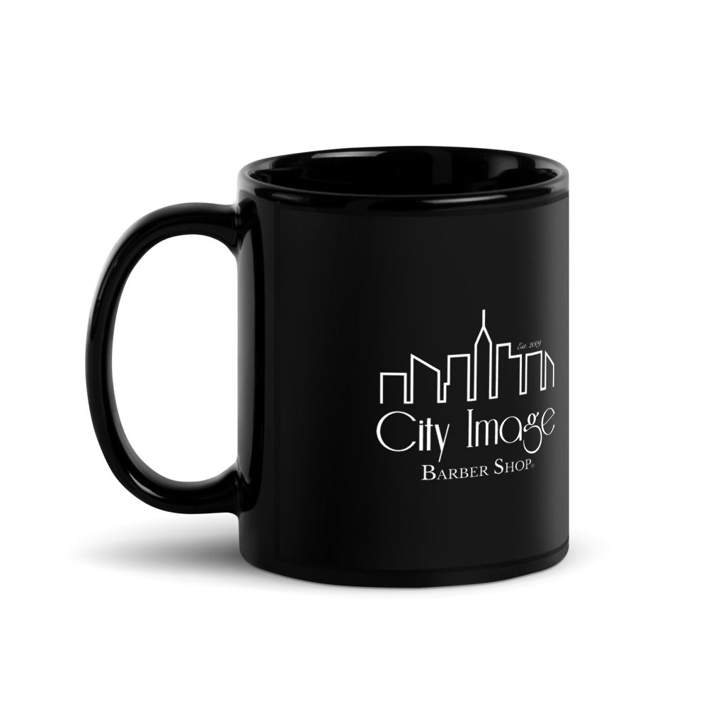 City Image Logo Mug black glossy 11oz, handle on left