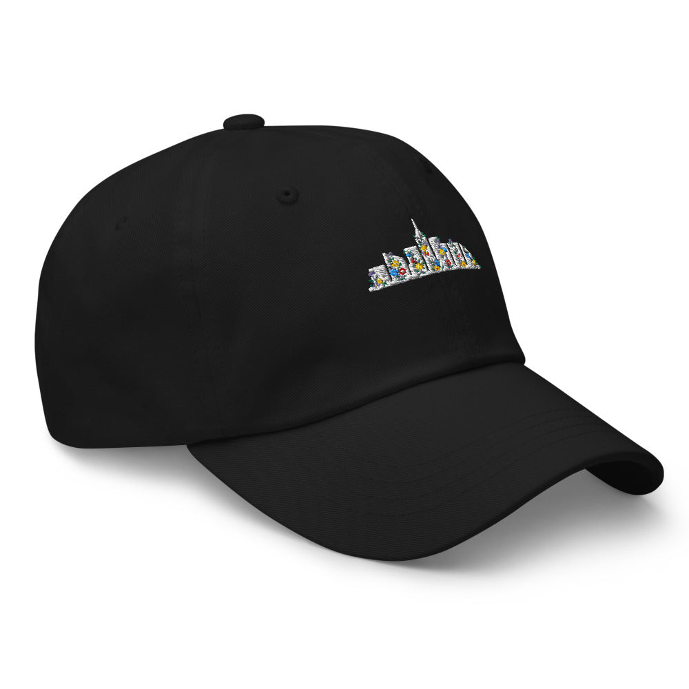 Skyline Floral Dad Hat (Black) — right front